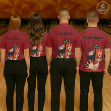 Load image into Gallery viewer, Custom retro bowling shirts Cat Bowling jersey for men Team Bowling Polo, 1/4 Zip Shirts | Red NQS11669