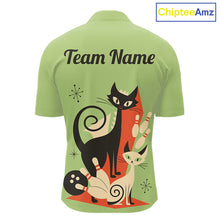 Load image into Gallery viewer, Custom retro bowling shirts Cat Bowling jersey for men Team Bowling Polo, 1/4 Zip Shirts | Green NQS11670