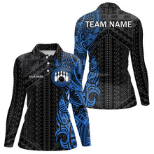 Load image into Gallery viewer, Black and Blue Tribal pattern Womens Bowling Shirts Custom Bowling outfit ladies Team bowling jerseys NQS9713