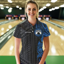 Load image into Gallery viewer, Black and Blue Tribal pattern Womens Bowling Shirts Custom Bowling outfit ladies Team bowling jerseys NQS9713