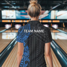 Load image into Gallery viewer, Black and Blue Tribal pattern Womens Bowling Shirts Custom Bowling outfit ladies Team bowling jerseys NQS9713