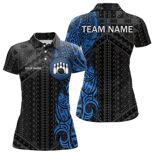 Black and Blue Tribal pattern Womens Bowling Shirts Custom Bowling outfit ladies Team bowling jerseys NQS9713