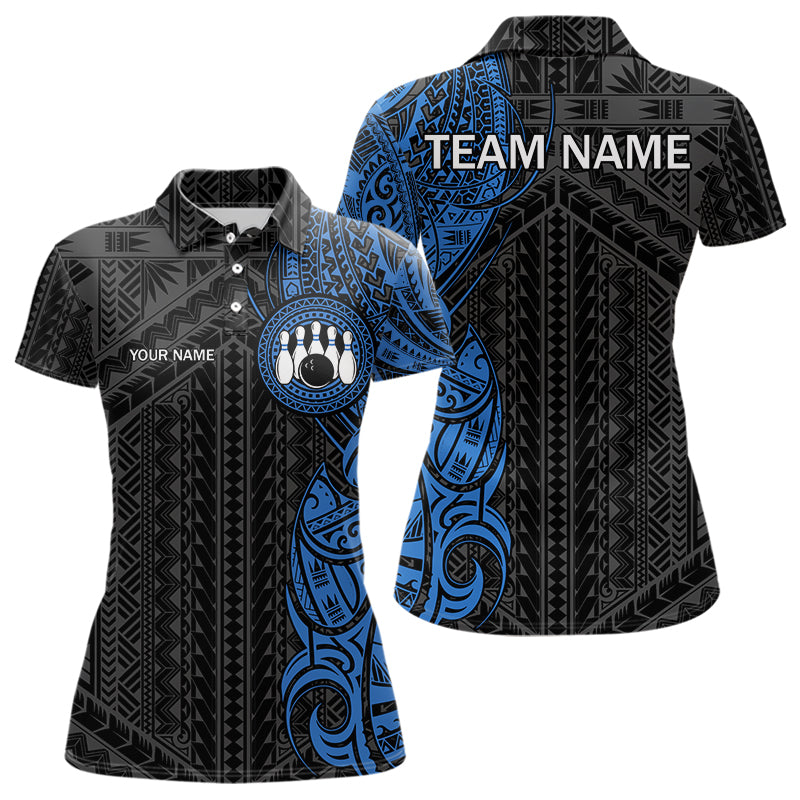 Black and Blue Tribal pattern Womens Bowling Shirts Custom Bowling outfit ladies Team bowling jerseys NQS9713