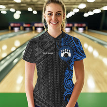 Load image into Gallery viewer, Black and Blue Tribal pattern Womens Bowling Shirts Custom Bowling outfit ladies Team bowling jerseys NQS9713