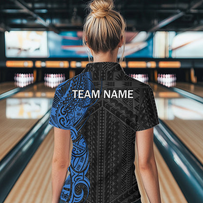Black and Blue Tribal pattern Womens Bowling Shirts Custom Bowling outfit ladies Team bowling jerseys NQS9713