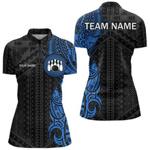 Load image into Gallery viewer, Black and Blue Tribal pattern Womens Bowling Shirts Custom Bowling outfit ladies Team bowling jerseys NQS9713