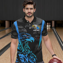 Load image into Gallery viewer, Black and Blue Tribal Eagle Bowling Polo, Quarter Zip Shirts For Men Custom Eagle Bowling Team Shirt NQS9716