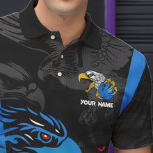 Load image into Gallery viewer, Black and Blue Tribal Eagle Bowling Polo, Quarter Zip Shirts For Men Custom Eagle Bowling Team Shirt NQS9716