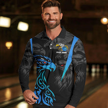 Load image into Gallery viewer, Black and Blue Tribal Eagle Bowling Polo, Quarter Zip Shirts For Men Custom Eagle Bowling Team Shirt NQS9716