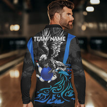 Load image into Gallery viewer, Black and Blue Tribal Eagle Bowling Polo, Quarter Zip Shirts For Men Custom Eagle Bowling Team Shirt NQS9716