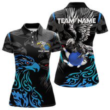 Load image into Gallery viewer, Black and Blue Tribal Eagle Bowling Polo, Quarter Zip Shirts For Women Custom Eagle Bowling Team Shirt NQS9716