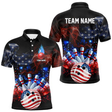 Load image into Gallery viewer, Personalized Smoke American Flag Bowling Team Shirts For Men Custom Patriotic Bowling Gifts For Bowler NQS9717