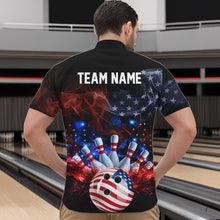 Load image into Gallery viewer, Personalized Smoke American Flag Bowling Team Shirts For Men Custom Patriotic Bowling Gifts For Bowler NQS9717
