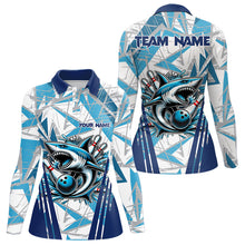 Load image into Gallery viewer, Personalized Blue Camo Shark Bowling Team Shirt For Women Custom Shark Bowling Polo, Quarter Zip Shirt NQS9719