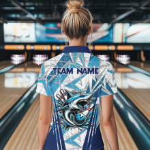 Load image into Gallery viewer, Personalized Blue Camo Shark Bowling Team Shirt For Women Custom Shark Bowling Polo, Quarter Zip Shirt NQS9719