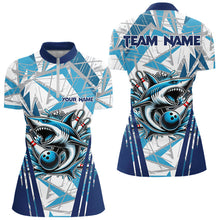 Load image into Gallery viewer, Personalized Blue Camo Shark Bowling Team Shirt For Women Custom Shark Bowling Polo, Quarter Zip Shirt NQS9719