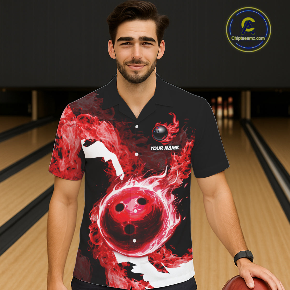 Red Flame Fire Bowling Hawaiian Shirt Custom Bowling Team Jersey Bowling Button-up Shirts NQS11751