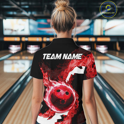 Red Flame Fire Bowling Shirts for Women Custom Bowling Team Jersey Bowling Polo & Quarter-Zip Shirts NQS11751