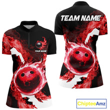 Load image into Gallery viewer, Red Flame Fire Bowling Shirts for Women Custom Bowling Team Jersey Bowling Polo &amp; Quarter-Zip Shirts NQS11751