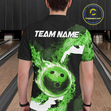 Load image into Gallery viewer, Green Flame Fire Bowling Shirts for Men Custom Bowling Team Jersey Bowling Polo &amp; Quarter-Zip Shirts NQS11752