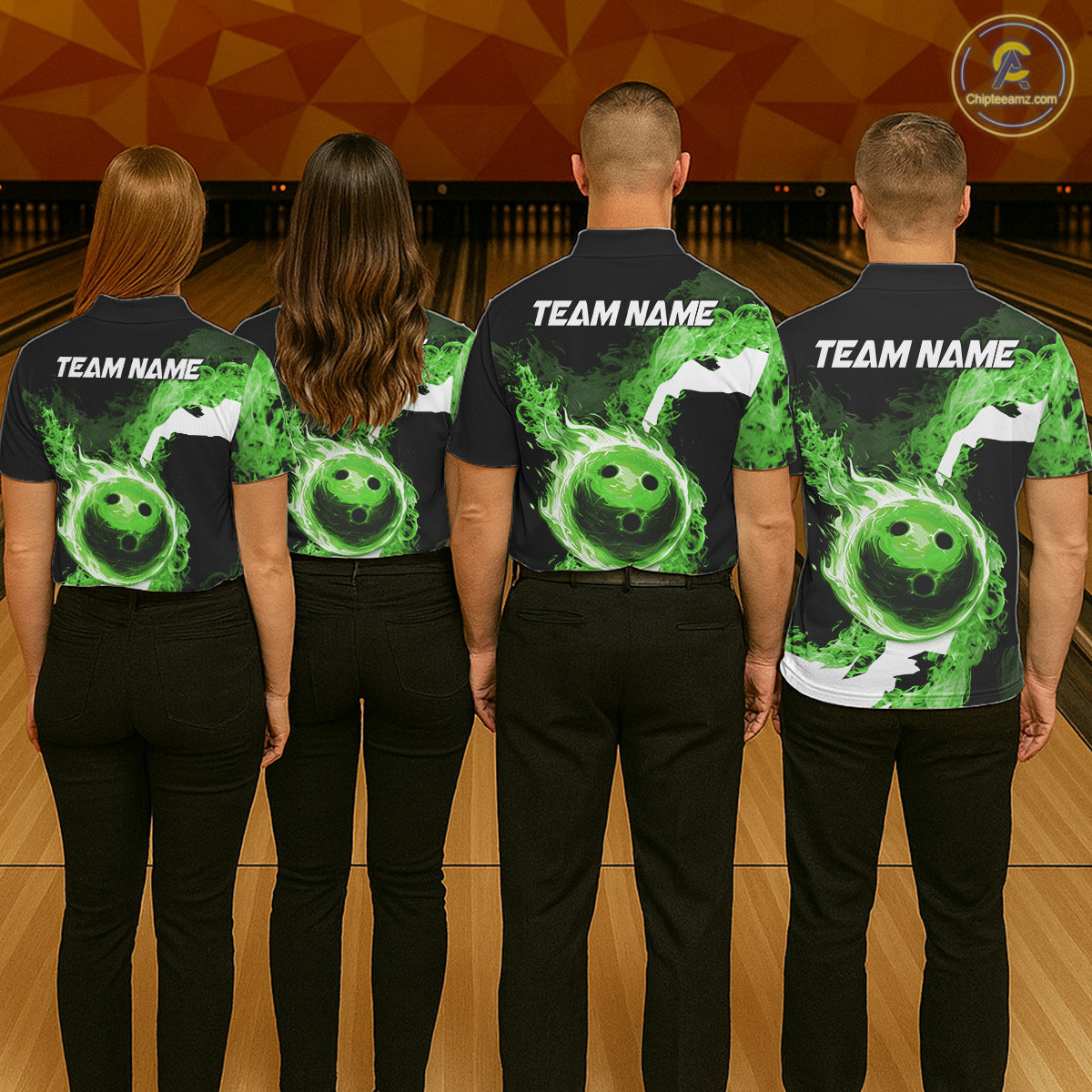 Green Flame Fire Bowling Shirts for Women Custom Bowling Team Jersey Bowling Polo & Quarter-Zip Shirts NQS11752