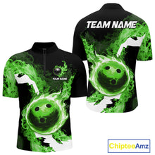 Load image into Gallery viewer, Green Flame Fire Bowling Shirts for Men Custom Bowling Team Jersey Bowling Polo &amp; Quarter-Zip Shirts NQS11752