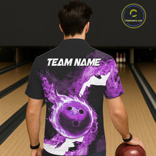 Load image into Gallery viewer, Purple Flame Fire Bowling Hawaiian Shirt Custom Bowling Team Jersey Bowling Button-up Shirts NQS11753