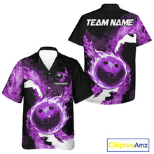 Load image into Gallery viewer, Purple Flame Fire Bowling Hawaiian Shirt Custom Bowling Team Jersey Bowling Button-up Shirts NQS11753