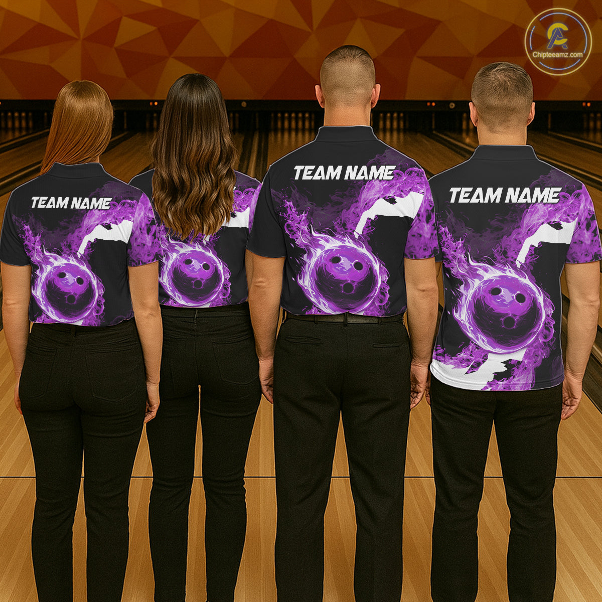 Purple Flame Fire Bowling Shirts for Men Custom Bowling Team Jersey Bowling Polo & Quarter-Zip Shirts NQS11753