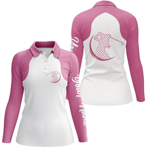 Womens golf polo shirt custom name white and pink golf outfit women, personalized golf gifts NQS5497