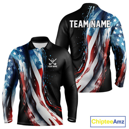 American flag Black Men golf polo shirts Custom team patriotic golf top for mens NQS9978