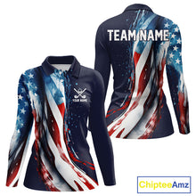 Load image into Gallery viewer, American flag Navy Blue Women golf polo shirts Custom team patriotic golf top for ladies NQS9979