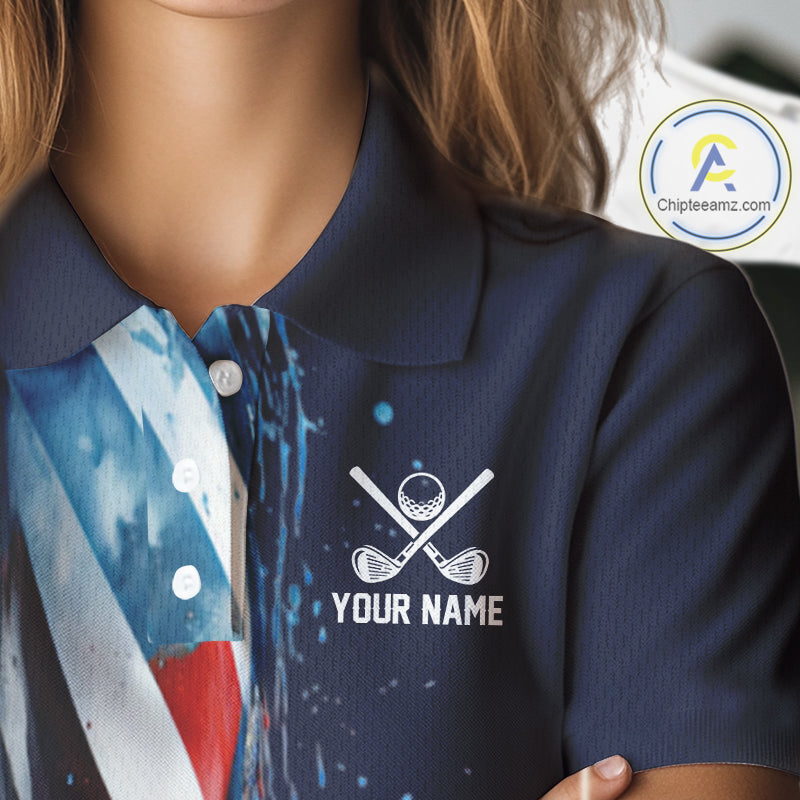 American flag Navy Blue Women golf polo shirts Custom team patriotic golf top for ladies NQS9979
