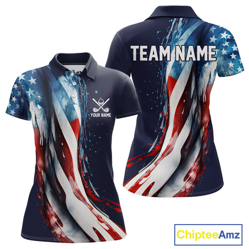 American flag Navy Blue Women golf polo shirts Custom team patriotic golf top for ladies NQS9979