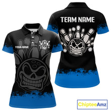 Load image into Gallery viewer, Black and Blue Funny Bowling Polo, Quarter Zip Shirt for Women Custom Bowling Team Jersey NQS9982
