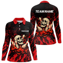 Load image into Gallery viewer, Red Camo Skull Flame Bowling Polo, 1/4 Quarter Zip Shirts For Women, Custom Name Bowling Team Jerseys NQS7851