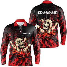 Load image into Gallery viewer, Red Camo Skull Flame Bowling Polo, 1/4 Quarter Zip Shirts For Men, Custom Name Bowling Team Jerseys NQS7851