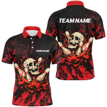 Load image into Gallery viewer, Red Camo Skull Flame Bowling Polo, 1/4 Quarter Zip Shirts For Men, Custom Name Bowling Team Jerseys NQS7851