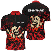 Load image into Gallery viewer, Red Camo Skull Flame Bowling Polo, 1/4 Quarter Zip Shirts For Men, Custom Name Bowling Team Jerseys NQS7851
