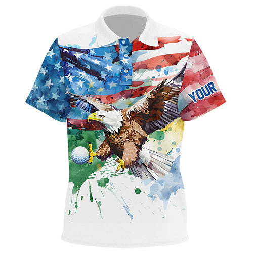 Watercolor American Flag Eagle golf ball custom Kid golf polo shirts, patriotic Kid golf jerseys NQS7853