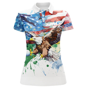 Watercolor American Flag Eagle golf ball custom Women golf polo shirts, patriotic ladies golf jerseys NQS7853