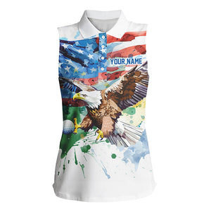 Watercolor American Flag Eagle golf ball custom Women sleeveless golf polo shirts, ladies golf jerseys NQS7853