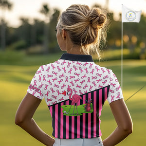 Pink ribbon pattern flamingo Women golf polo shirts Custom breast cancer awareness ladies golf outfit NQS10149