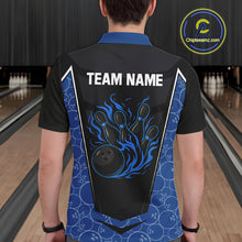 Load image into Gallery viewer, Black and Blue Camo Flame Mens Bowling Polo, quarter zip shirts Custom team bowling league jersey NQS10150
