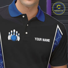 Load image into Gallery viewer, Black and Blue Camo Flame Mens Bowling Polo, quarter zip shirts Custom team bowling league jersey NQS10150