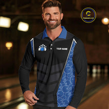 Load image into Gallery viewer, Black and Blue Camo Flame Mens Bowling Polo, quarter zip shirts Custom team bowling league jersey NQS10150