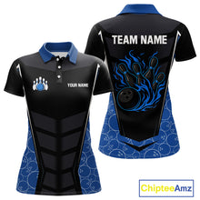 Load image into Gallery viewer, Black and Blue Camo Flame Women Bowling Polo, quarter zip shirts Custom team bowling league jersey NQS10150