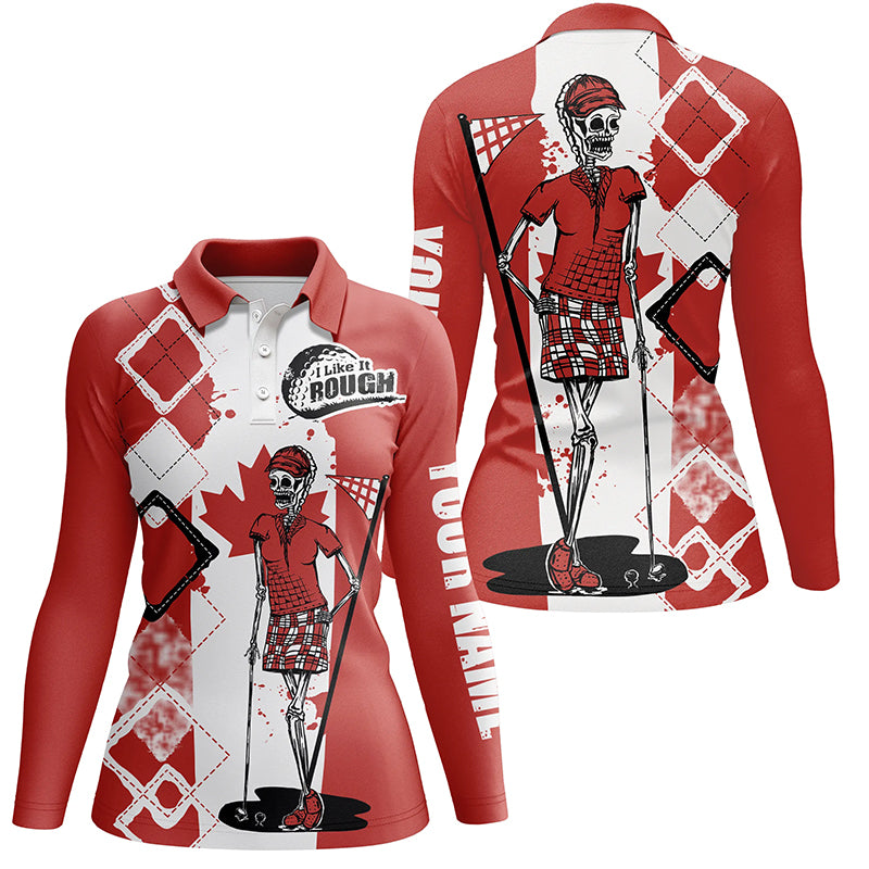 Womens golf polo shirts Canada flag patriot custom golf skull I like it rough, gift for the golfers NQS5962