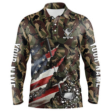 Load image into Gallery viewer, American Flag Golf clubs Camo Mens golf polo shirts custom patriotic golf apparel for men NQS8069