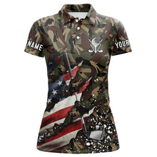 Load image into Gallery viewer, American Flag Golf clubs Camo Womens golf polo shirts custom patriotic golf apparel for ladies NQS8069